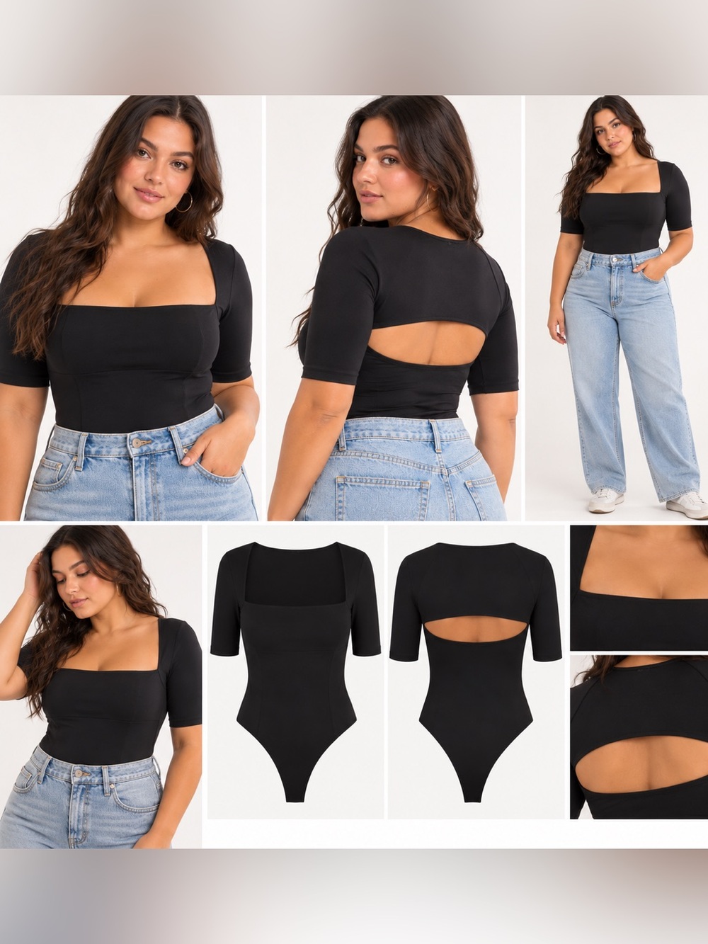 Free People Intimately Black Square Neck Open Back Bodysuit XL NWT